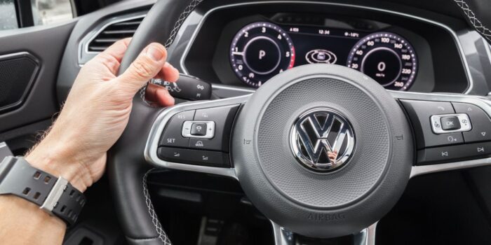 the steering wheel of the best used volkswagen to buy in 2023