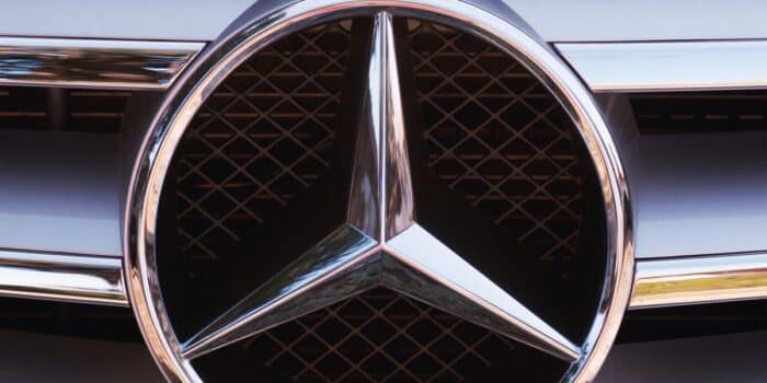Macro view of the Mercedes-Benz notable emblem.